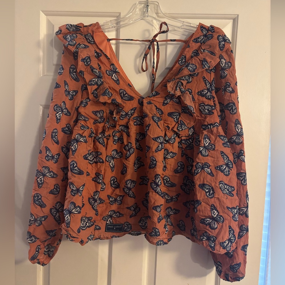 Simply Southern Orange Butterfly Blouse